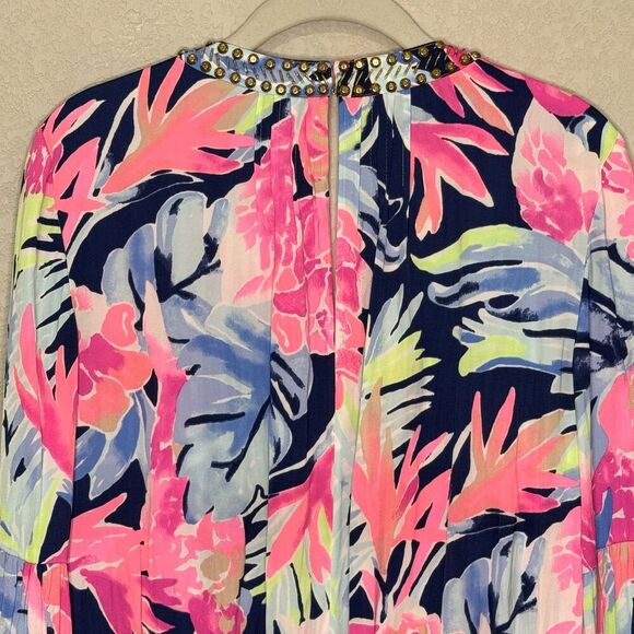 Lilly Pulitzer Ariele Romper High Tide Medium Beaded Long Sleeve Floral - Picture 7 of 11